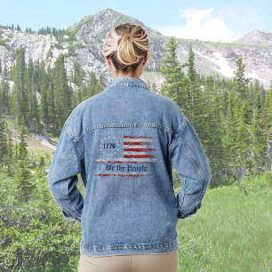 We the People 1776 USA Distressed Flag Denim Jacket