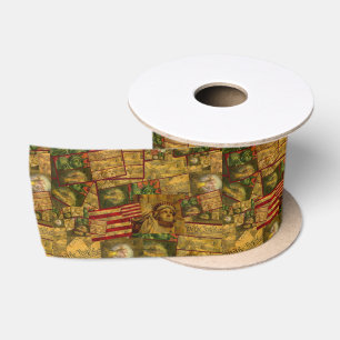 We The People American Constitution Collage Satin Ribbon