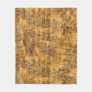 We The People American Constitution Rustic Wood Fleece Blanket