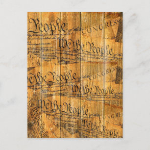 We The People American Constitution Rustic Wood Postcard