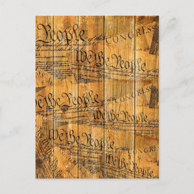 We The People American Constitution Rustic Wood Postcard (Front)