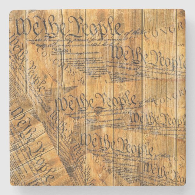 We The People American Constitution Rustic Wood Stone Coaster (Front)