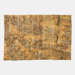 We The People American Constitution Rustic Wood Tea Towel