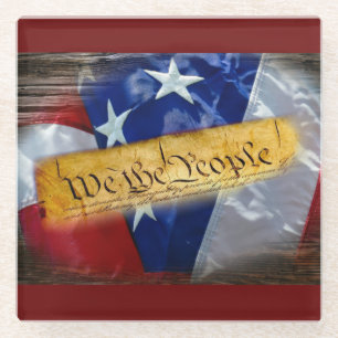 We The People American Flag Glass Coaster