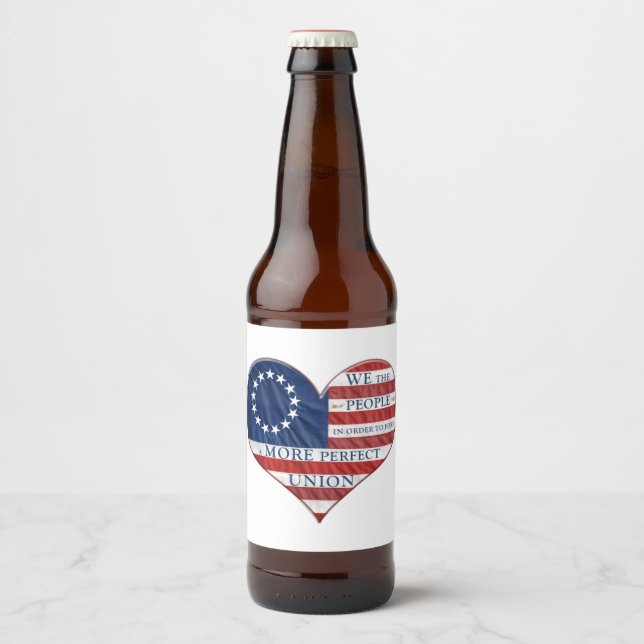 We The People American Flag Heart Beer Bottle Label (Front)