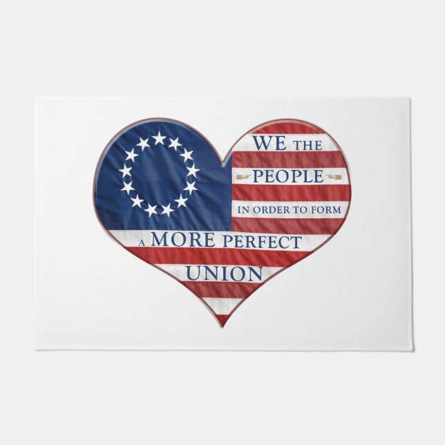We The People American Flag Heart Doormat (Front)