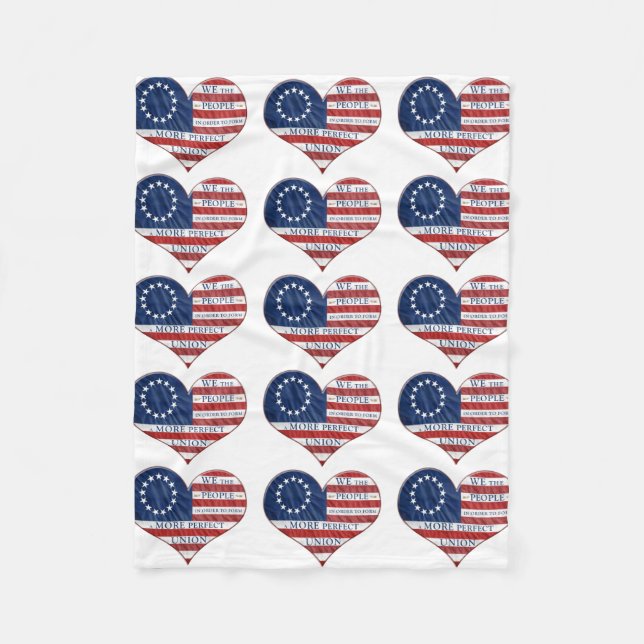 We The People American Flag Heart Fleece Blanket (Front)