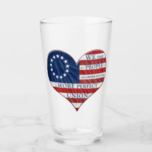 We The People American Flag Heart Glass