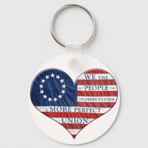 We The People American Flag Heart Key Ring