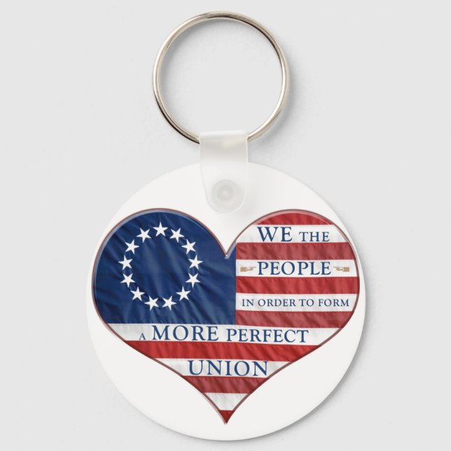 We The People American Flag Heart Key Ring (Front)