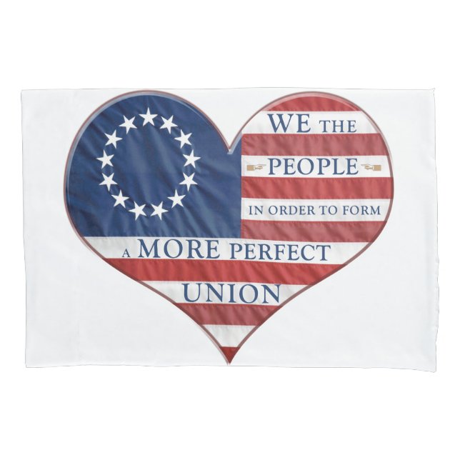 We The People American Flag Heart Pillowcase (Front)