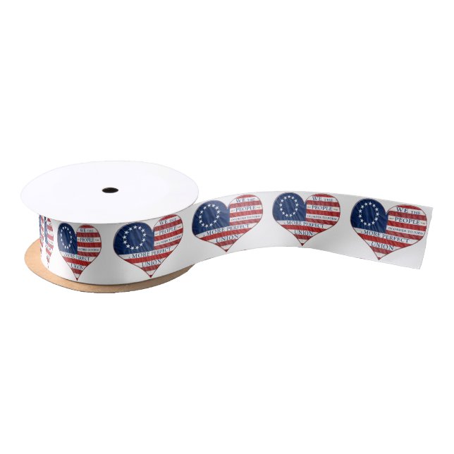We The People American Flag Heart Satin Ribbon (Spool)