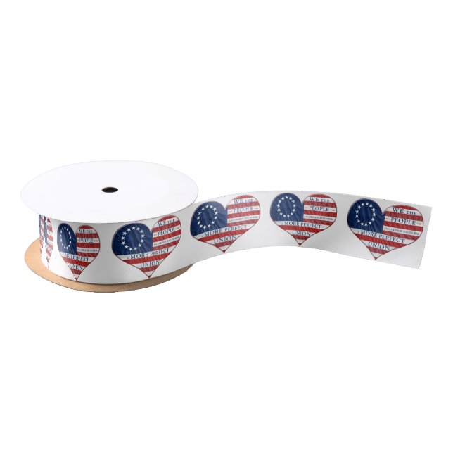 We The People American Flag Heart Satin Ribbon (Spool)