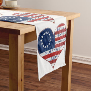 We The People American Flag Heart Short Table Runn Runner