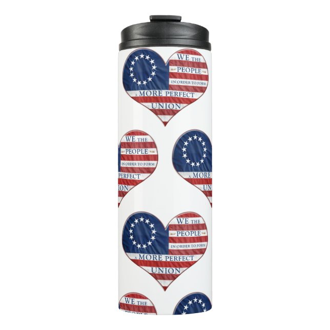 We The People American Flag Heart Thermal Tumbler (Front)