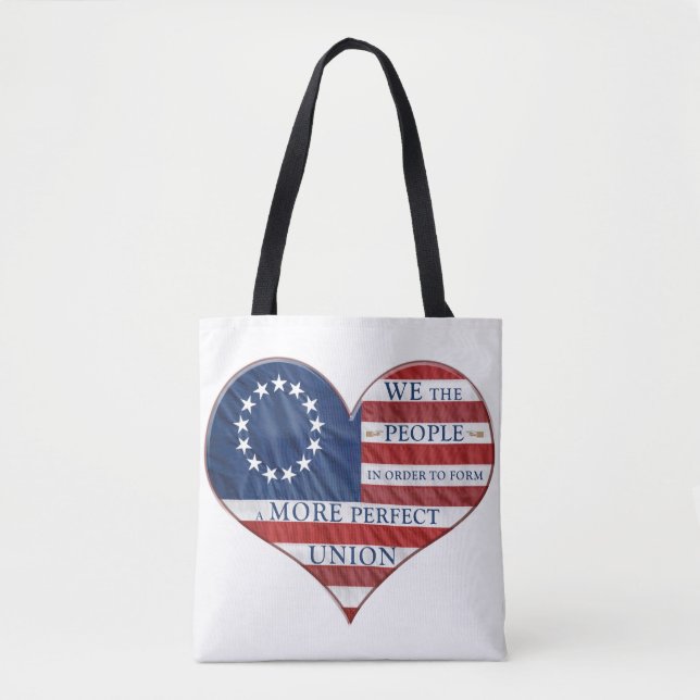 We The People American Flag Heart Tote Bag (Front)