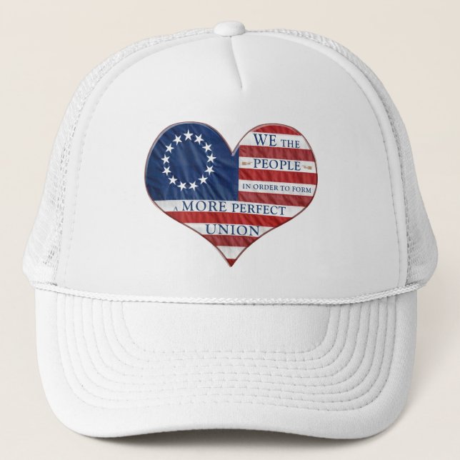 We The People American Flag Heart Trucker Hat (Front)