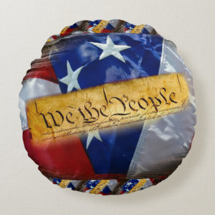 We The People American Flag Round Cushion