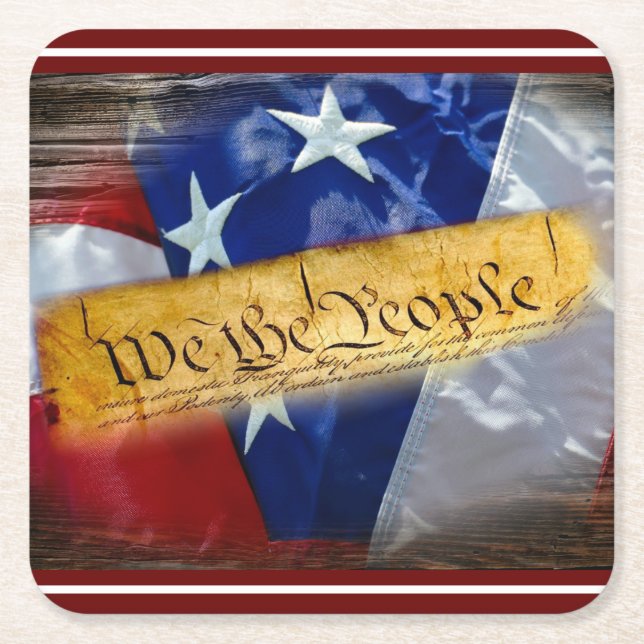 We The People American Flag Square Paper Coaster (Front)