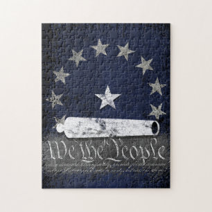 We The People American Flag Star and Cannon Jigsaw Puzzle