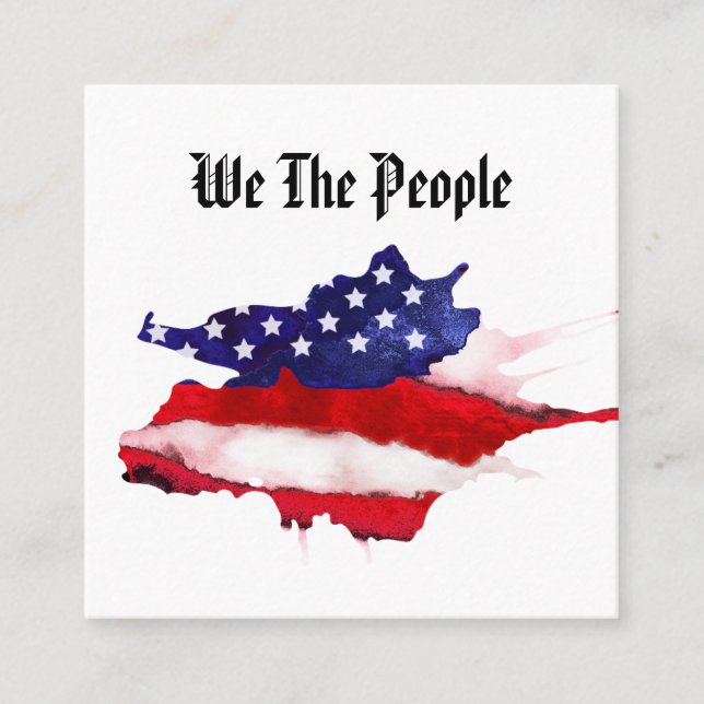 *~* We The People American Flag Watercolor Square Business Card (Front)