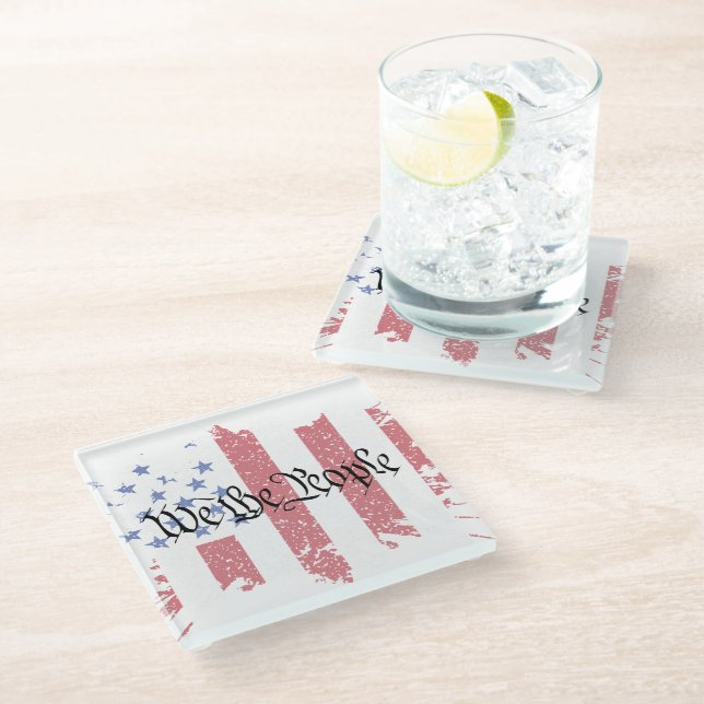 We the People American Peace Flag Splat Glass Coaster (Angled)