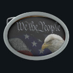 We The People Belt Buckle<br><div class="desc">Patriotic belt buckle with a photo of a flag and a bald eagle with the words "We The People" in old English text across the top. Great gift for dad or a veteran.</div>