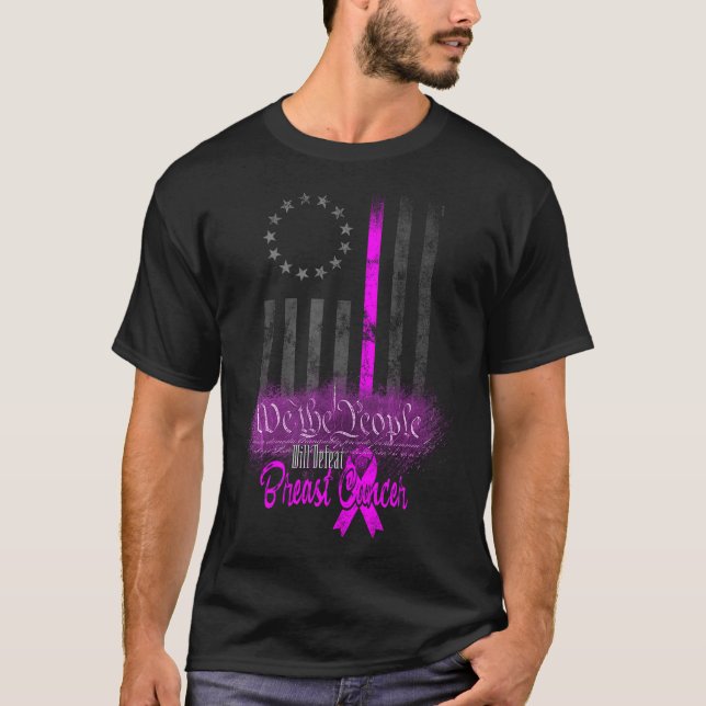 WE THE PEOPLE Breast Cancer AMERICAN FLAG T-Shirt (Front)