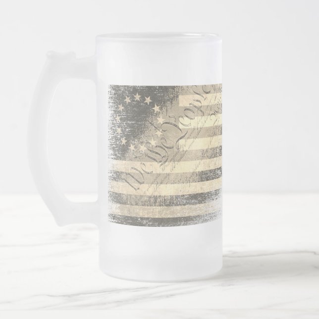 WE THE PEOPLE Desert Betsy Ross American Flag Frosted Glass Beer Mug (Left)