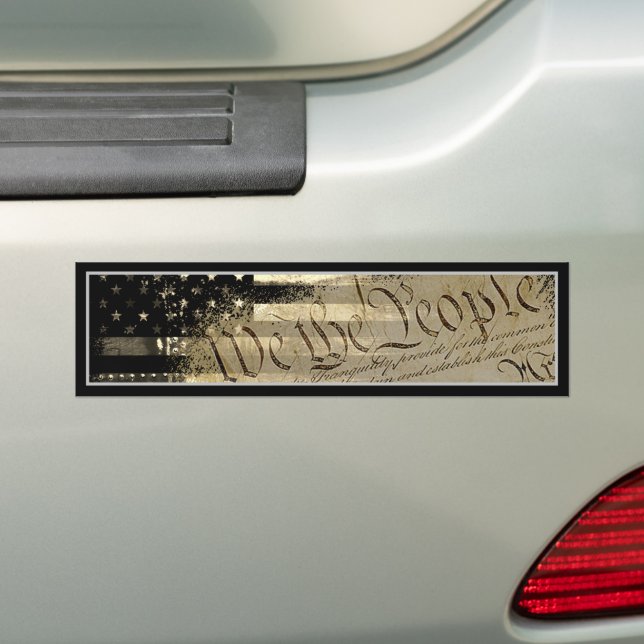 WE THE PEOPLE DESERT TAN Industrial American Flag Bumper Sticker (On Car)