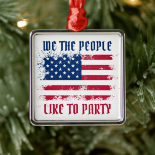 We the people Funny Distressed USA Flag July 4th Metal Tree Decoration