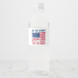 We the people Funny Distressed USA Flag July 4th Water Bottle Label