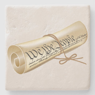 We the people scroll stone coaster