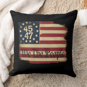 We The People Trump 45 47 Distressed Vintage Flag Cushion
