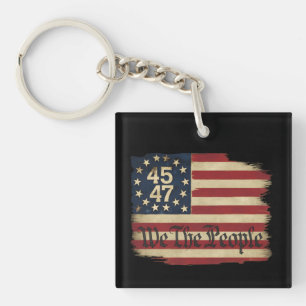 We The People Trump 45 47 Distressed Vintage Flag Key Ring