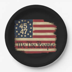 We The People Trump 45 47 Distressed Vintage Flag Paper Plate