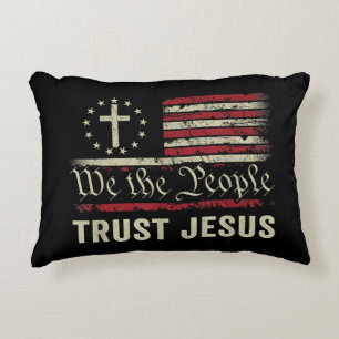 We The People Trust Jesus - USA Flag Christian Pat Decorative Cushion