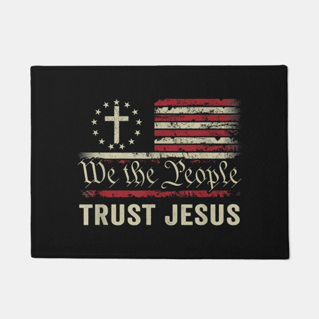 We The People Trust Jesus - USA Flag Christian Pat Doormat (Front)