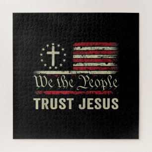 We The People Trust Jesus - USA Flag Christian Pat Jigsaw Puzzle