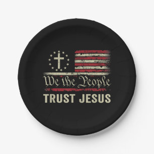 We The People Trust Jesus - USA Flag Christian Pat Paper Plate