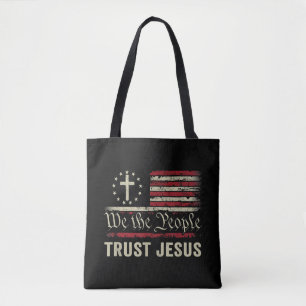 We The People Trust Jesus - USA Flag Christian Pat Tote Bag