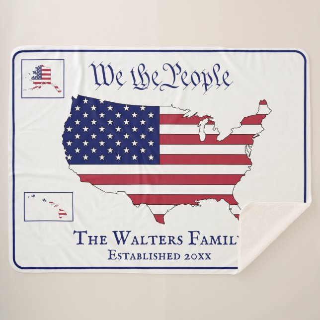 We the People USA Stars & Stripes Map Family Nm #2 Sherpa Blanket (Front (Horizontal))