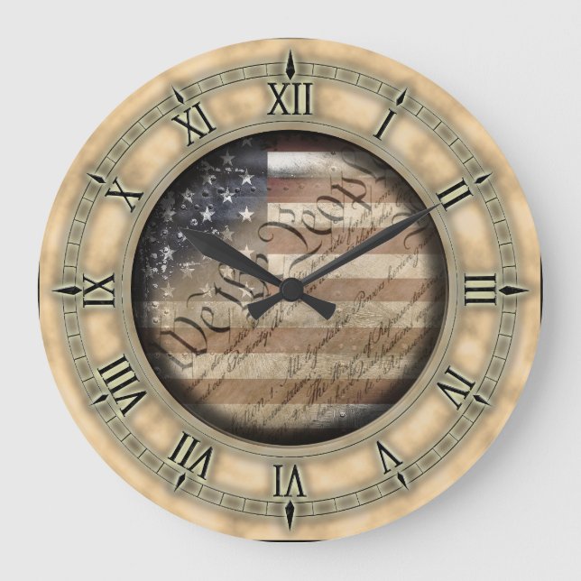 We The People Vintage American Flag Wall Clock (Front)