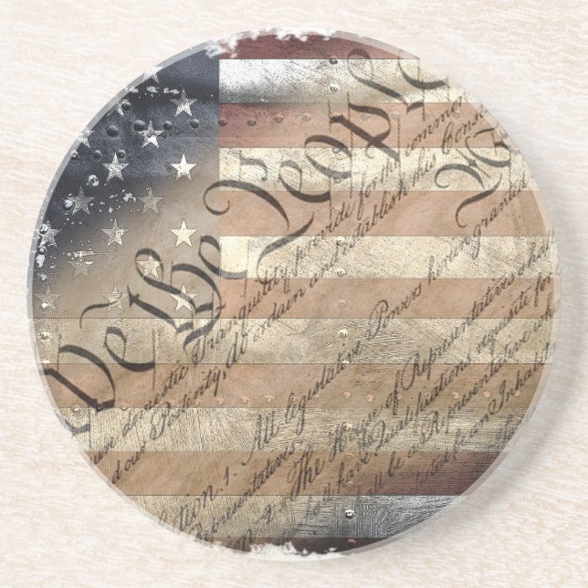 WE THE PEOPLE VINTAGE INDUSTRIAL USA FLAG Coaster (Front)