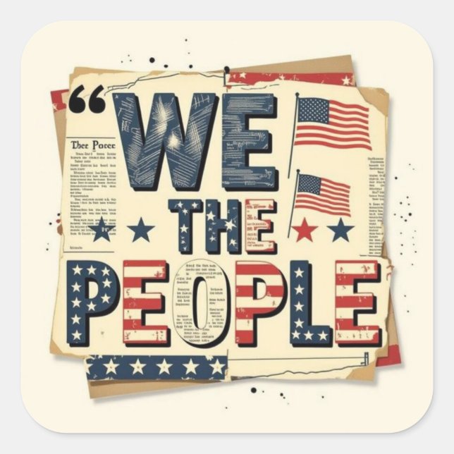 We the people vintage patriotic collage square sticker (Front)