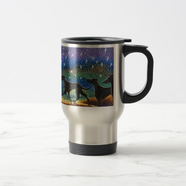 We three greyhound dogs travel mug (Right)