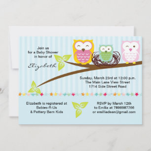 We three owl family baby shower invitation