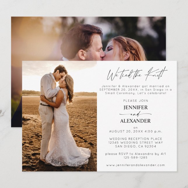 We Tied the Knot  2 Photo Wedding Reception Invitation (Front/Back)