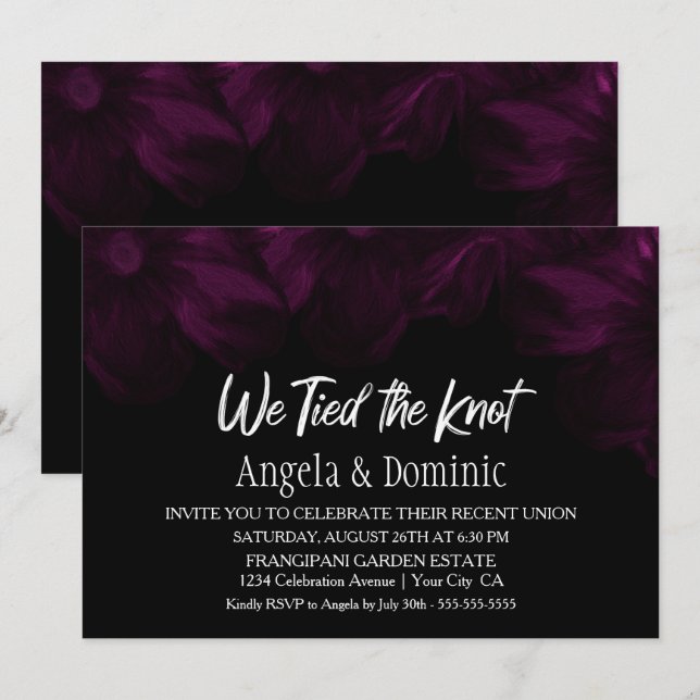 We Tied the Knot Black Pink Floral Reception Invitation (Front/Back)
