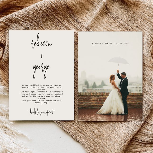 We Tied The Knot Calligraphy Black and White Photo Announcement (Creator Uploaded)